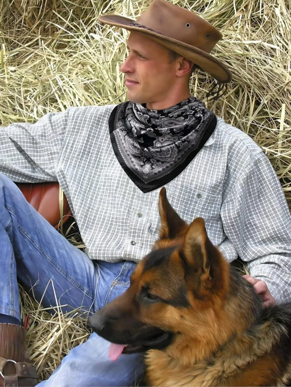 Men's Black 35 Inch Wild Rag Neckerchief Silk Western Bandana Neck Scarf
